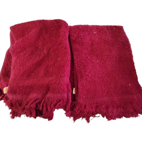 Set 5 Fingertip Towels Fringe Red Pink Burgandy Vintage Cannon Callaway 10x16 in - Picture 5 of 6